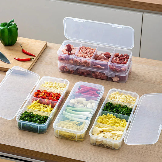 Grid Divided Food Storage Box Stackable Fridge Storage
