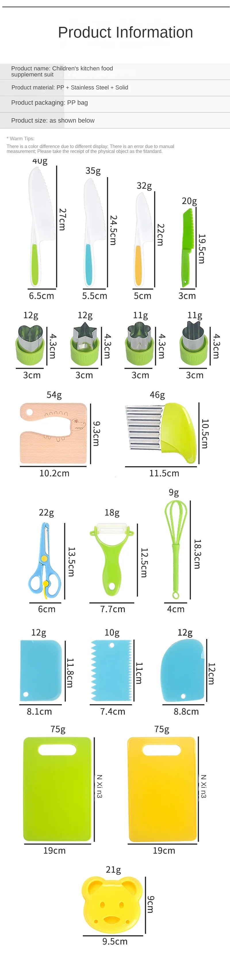 13/17pcs Montessori Kids Cooking Safe Knives Toddler 2-8