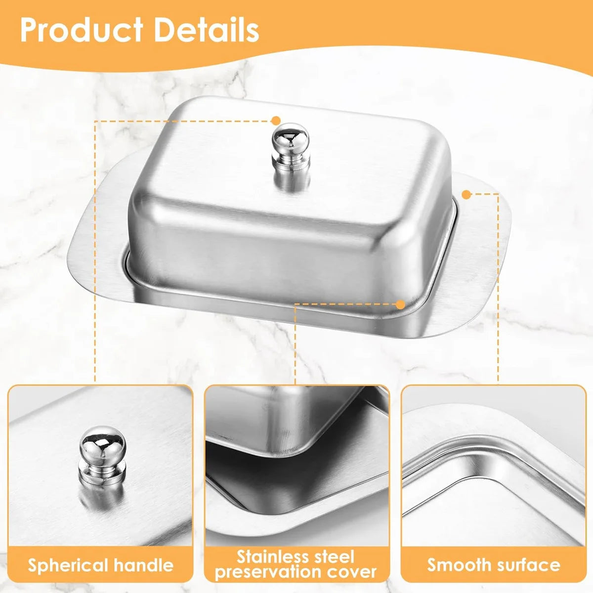 1pc Stainless Steel Butter Dish Lid Handle Cover