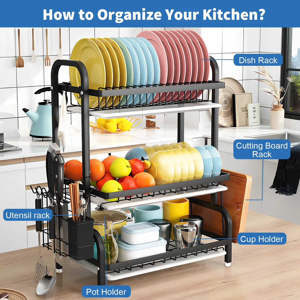 Dish Bowl Drainer Storage Rack Utensil Holder Dish