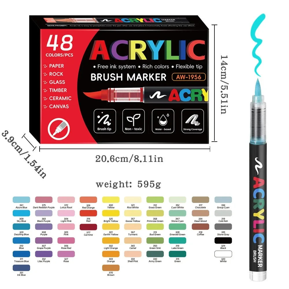 12-288 Colors Acrylic Paint Pen Marker Brush Tip