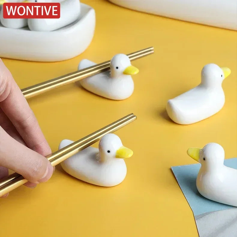 1-3pcs Duck Shape Ceramic Chopsticks Holder Spoon Rest