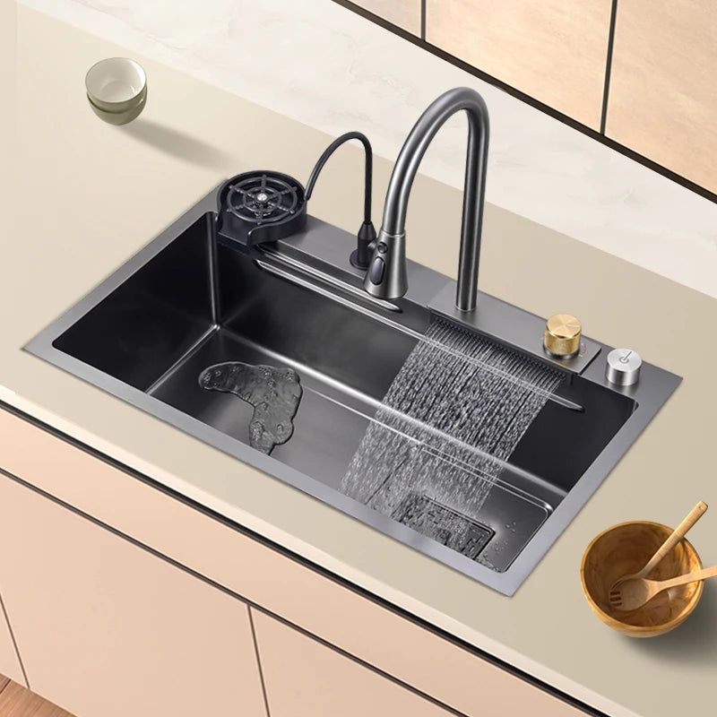 Black Nano Sink Waterfall Faucet Large Bowl Cup