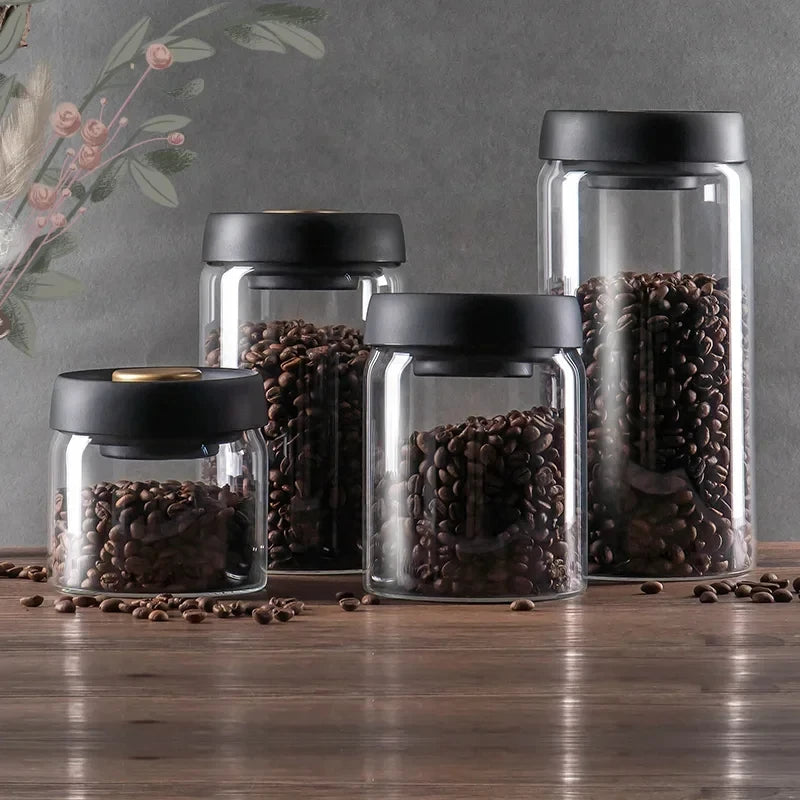 Coffee Beans Vacuum Sealed Jar Transparent Glass Food