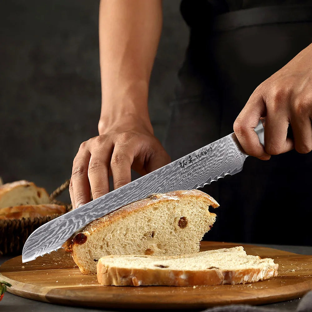 Turwho Bread Knife Damascus Steel Professional Chef Knife