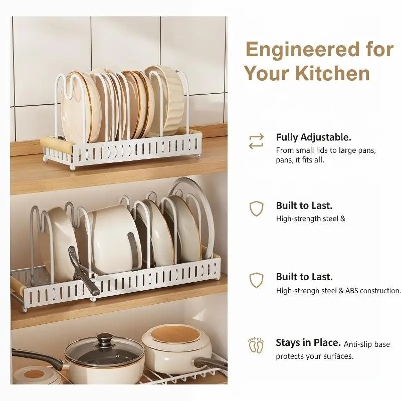 Expandable Pots Pans Organizer Rack Adjustable Rustproof Cookware