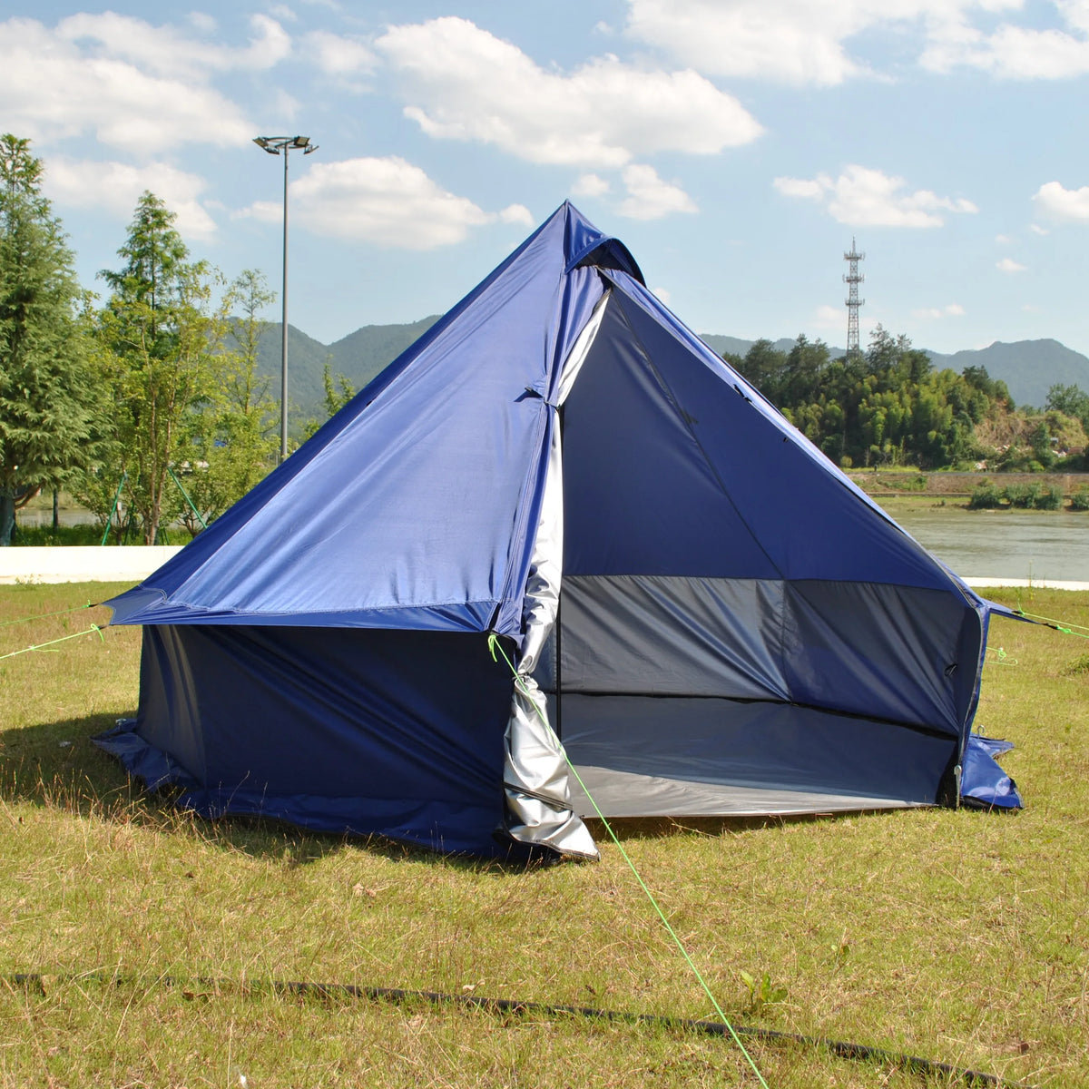 Person Large Pyramid Tent Four Seasons Camping Chimney