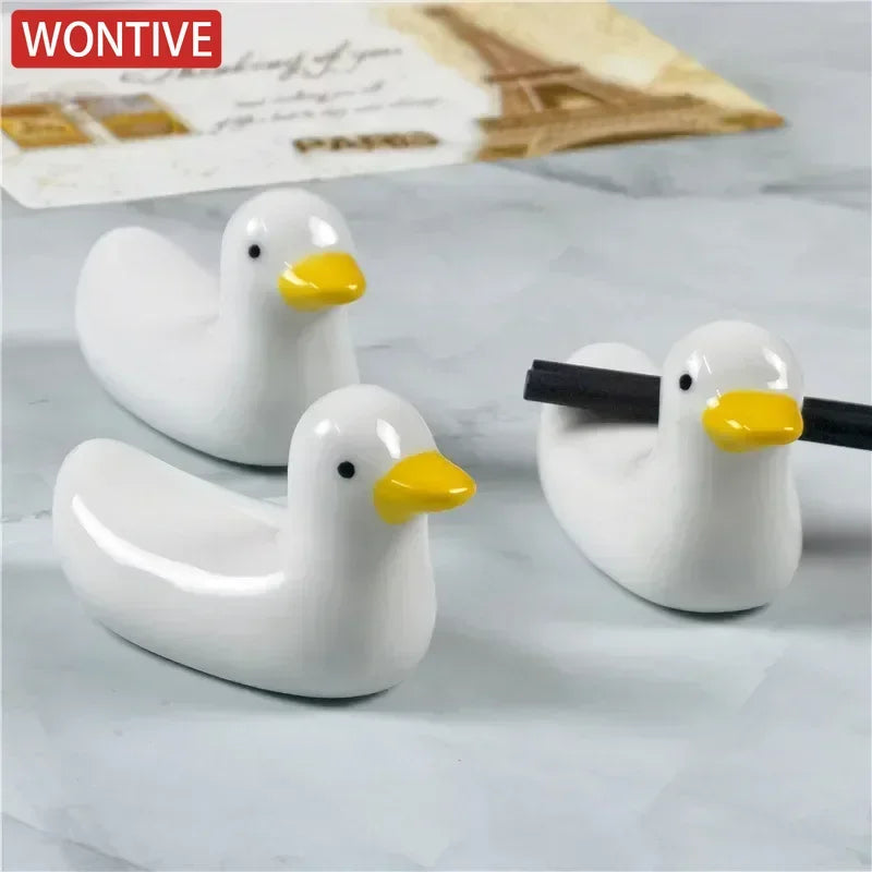1-3pcs Duck Shape Ceramic Chopsticks Holder Spoon Rest