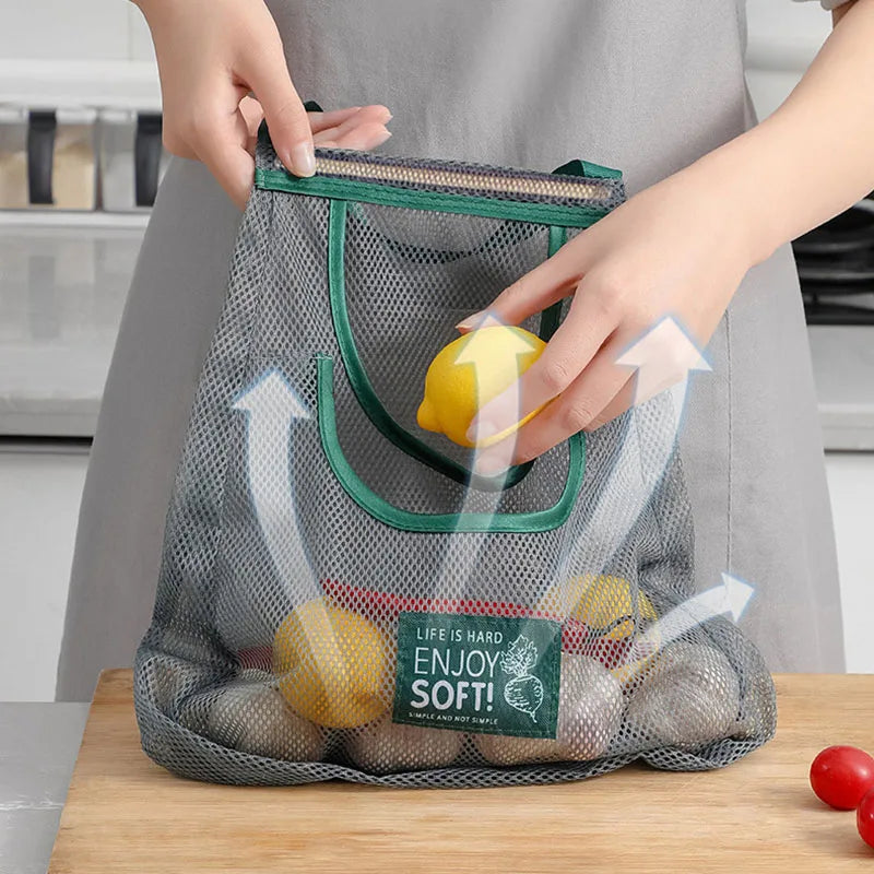 Hanging Breathable Mesh Produce Storage Bag Handheld Vegetable