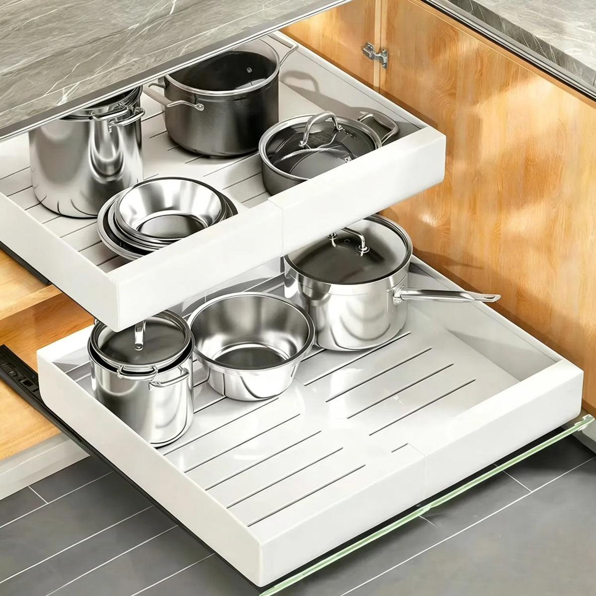 Telescopic Drawer Extendable Pull-Out Cabinet Storage Basket No