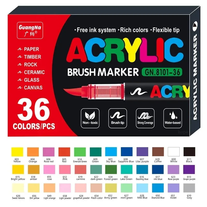12-408 Colors Acrylic Paint Markers Flexible Brush Acrylic