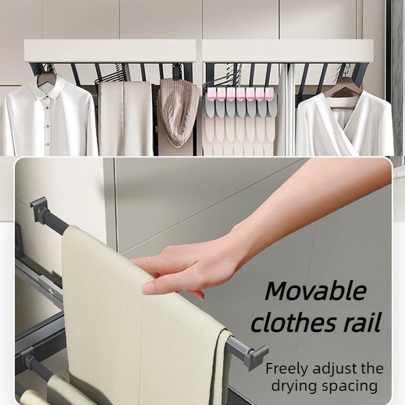 Retractable Pull-Out Clothes Drying Rack Adjustable Rebound