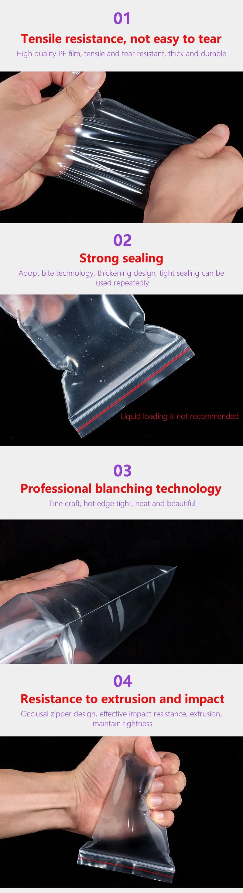 100pcs Thicken Zipper Sealed Bags Clear Plastic Storage