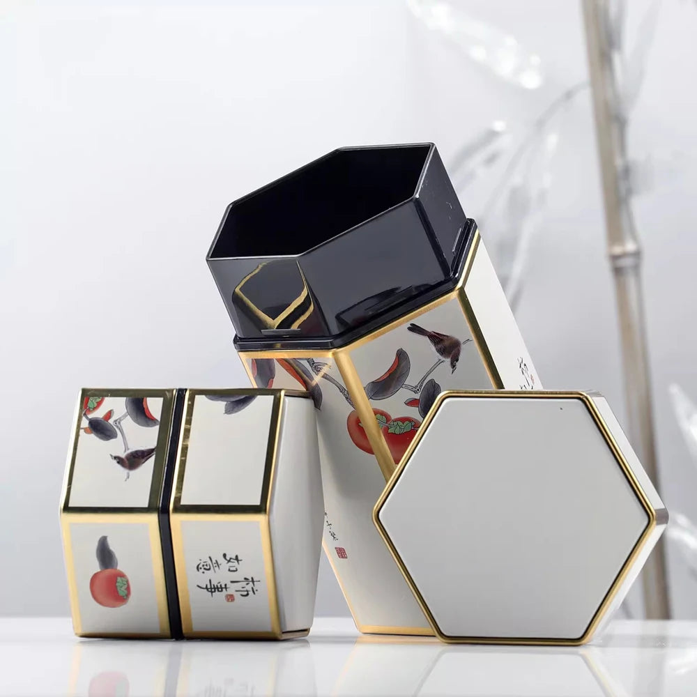 Tea Organizer Lids Hexagonal Tinplate Food Storage Jars