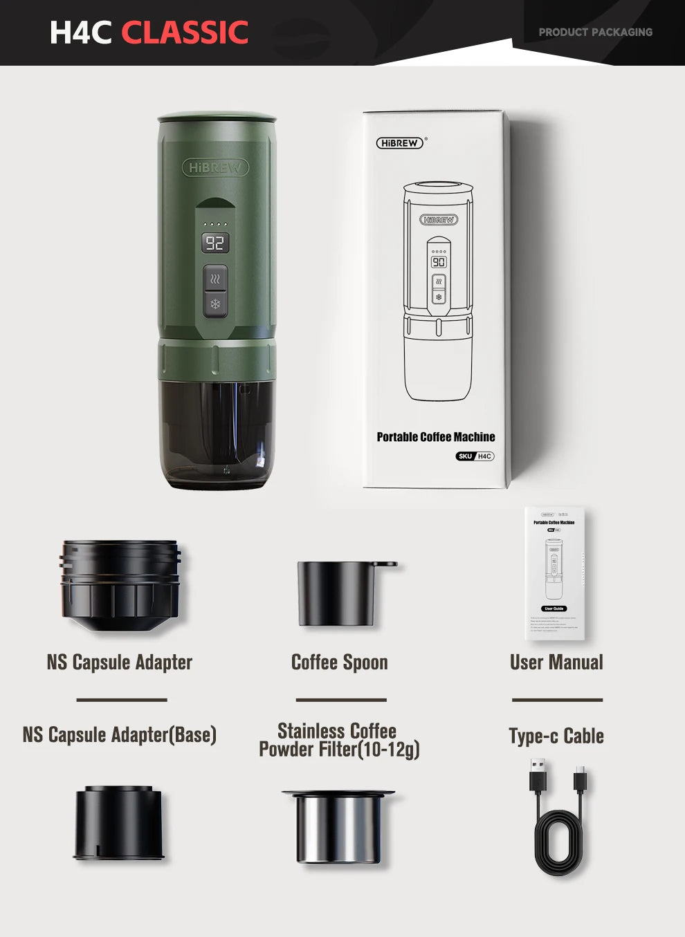 Hibrew H4c Espresso Coffee Machine 3in1 Travel Coffee
