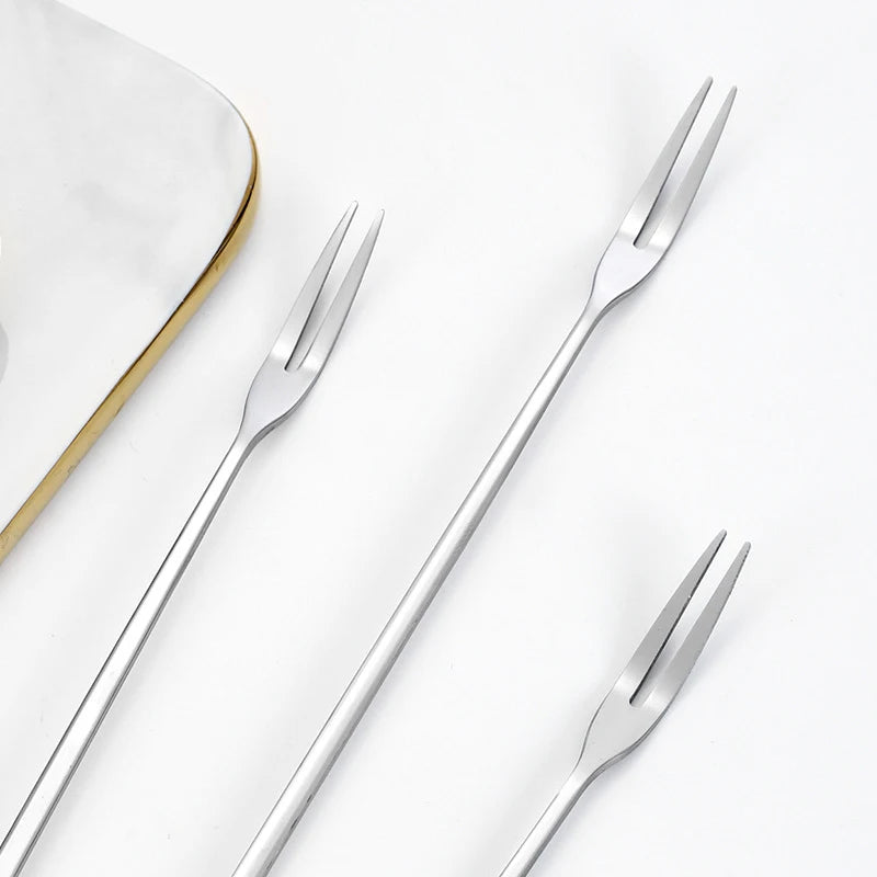 2pcs Stainless Steel Long Handle Pickle Fork Spoon