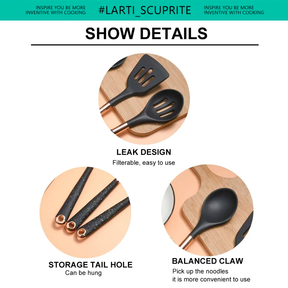 1-Pack Silicone Utensils Non-Stick Cooking Gold Plated Heat