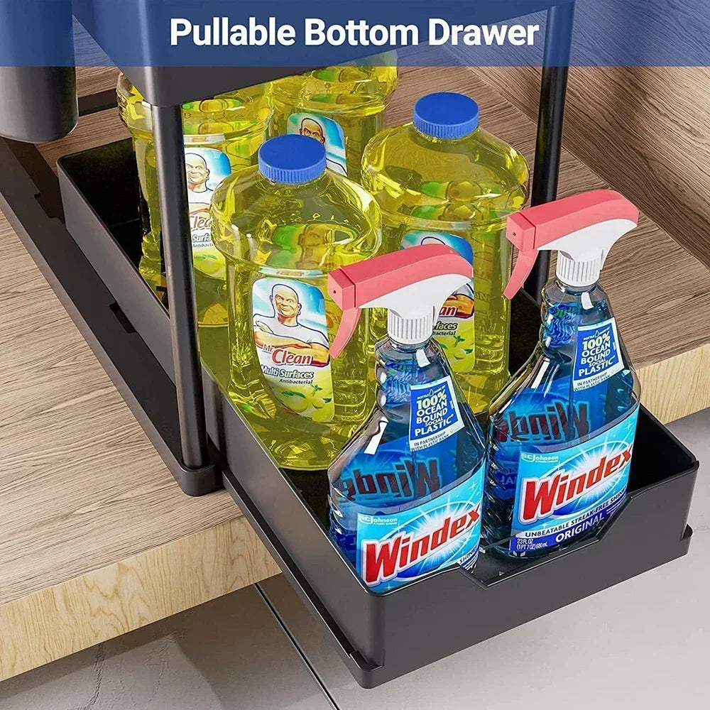 2-Tier Under Sink Organizers Storage Sliding L-Shape Under