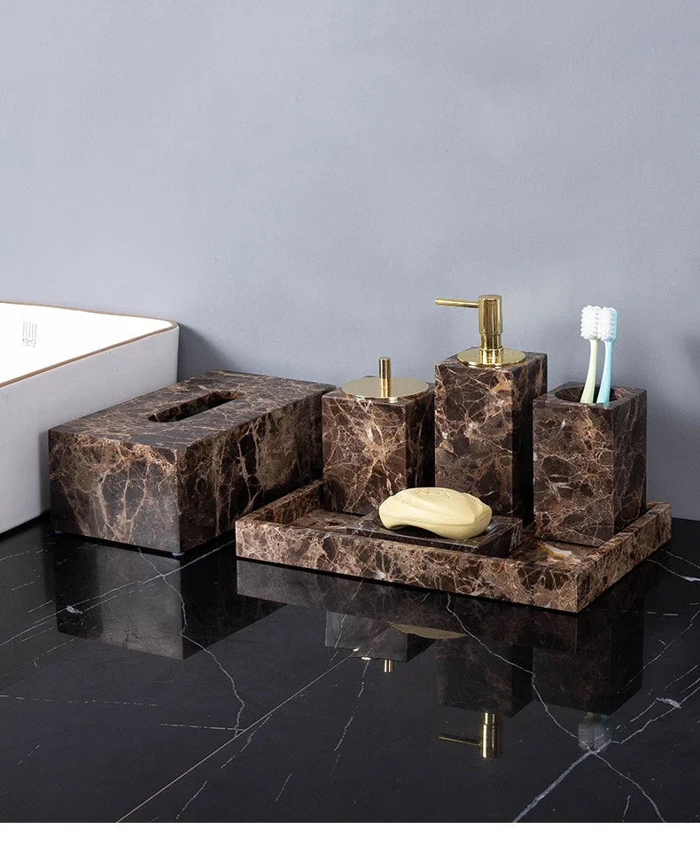 Dark Natural Marble Bathroom Brown Luxury Toothbrush Holder