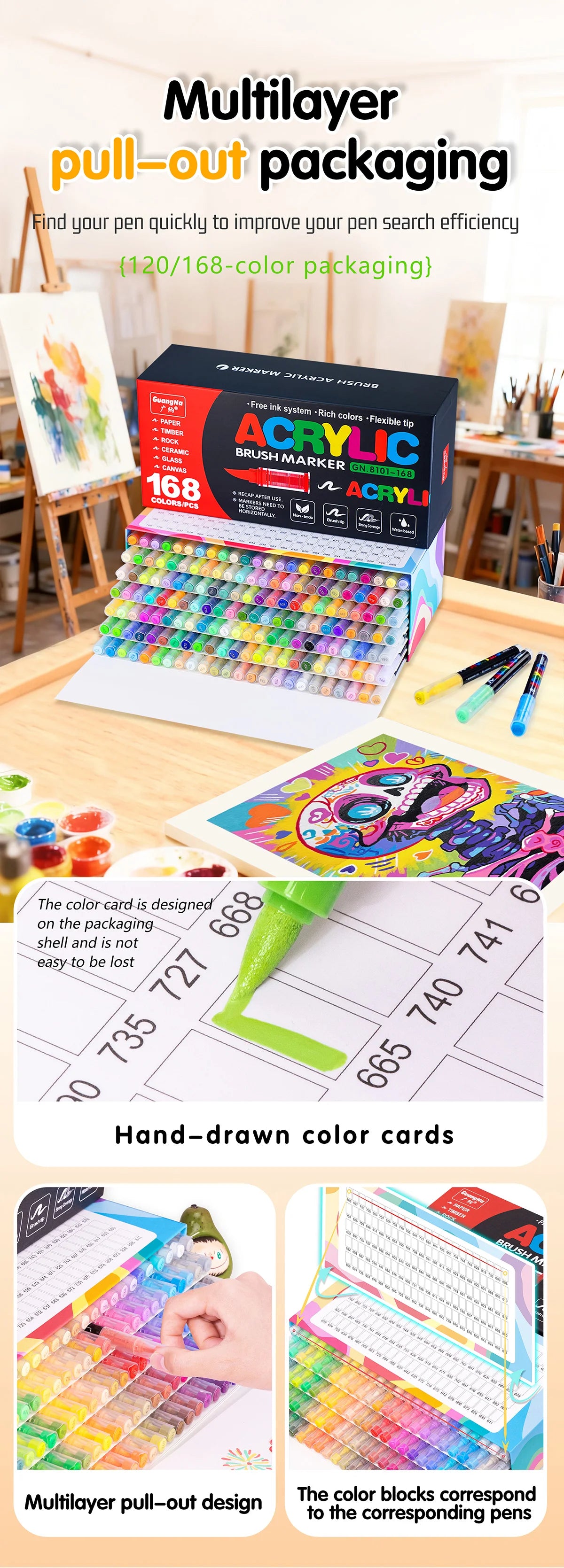 Gn 366 Colors Acrylic Paint Pens Markers Brush
