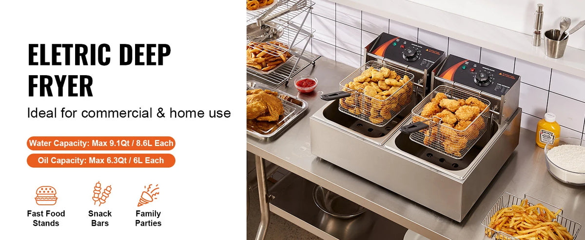 Succebuy 12l Commercial Electric Deep Fryer W/Dual Tanks
