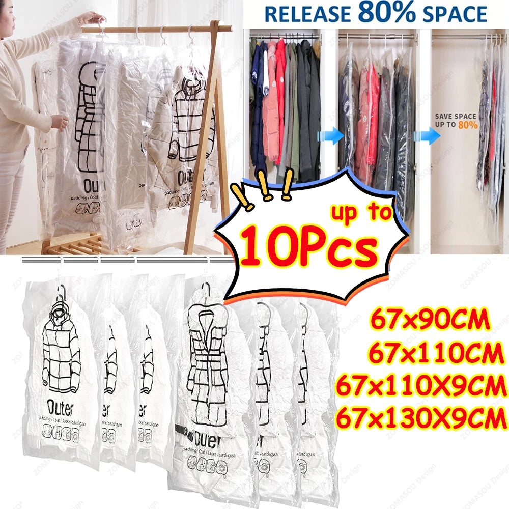 1-10pcs Hanging Vacuum Storage Bag Reusable Space Saver