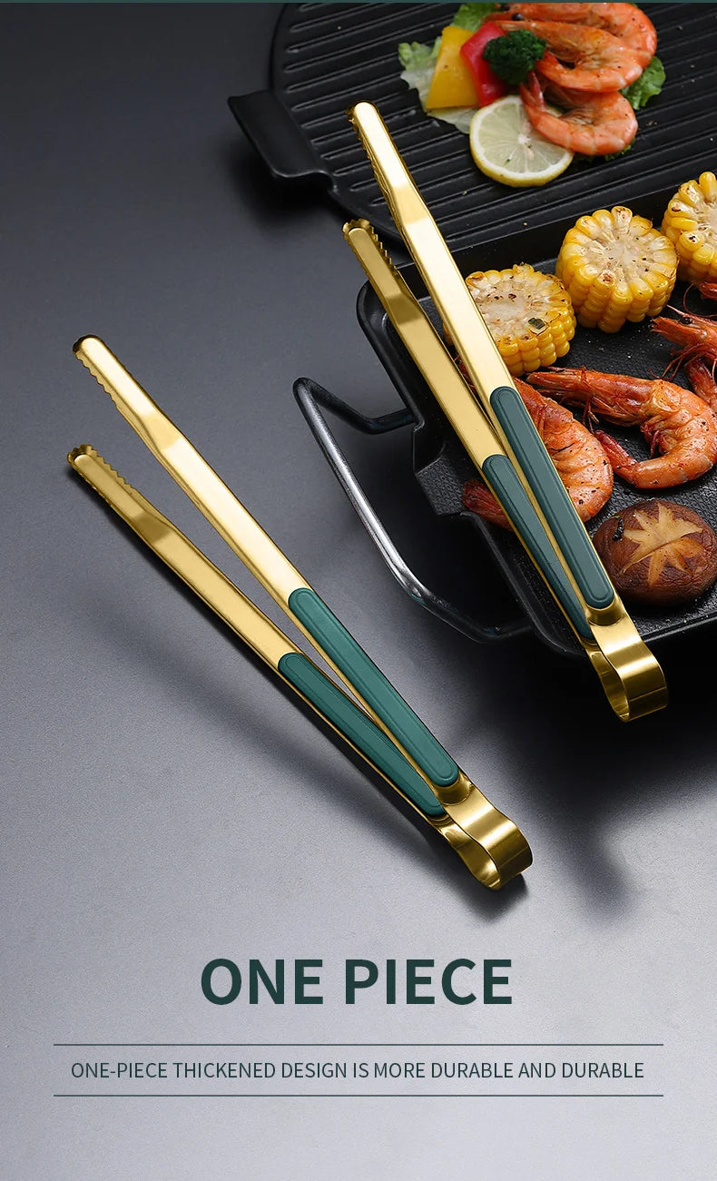 Gold Stainless Steel Food Tongs Non-Slip Serving Tongs