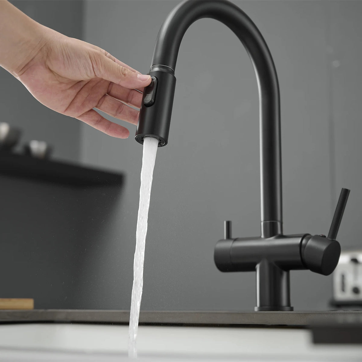 Brushed Gold Pull Out Filter Faucet Sink Mixer