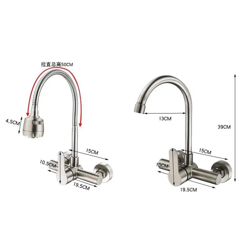 Wall Mount Sink Faucet 304 Stainless Steel Modes