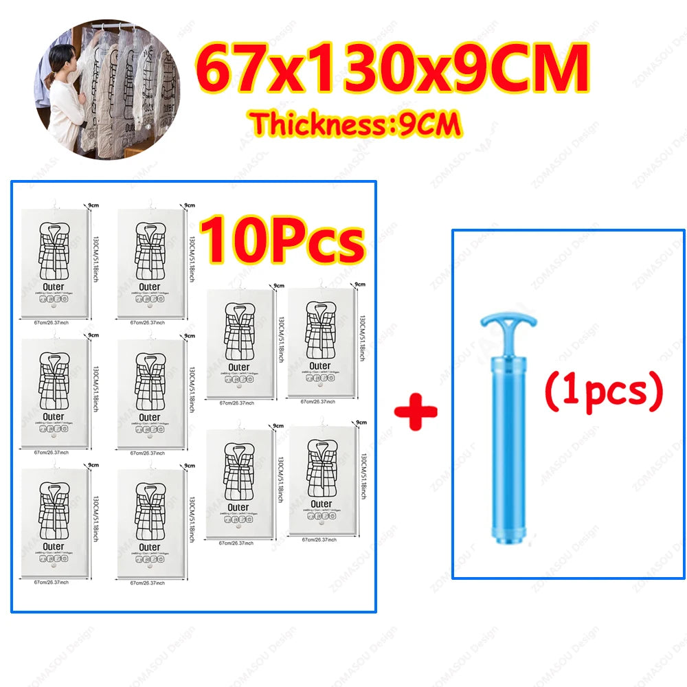 1-10pcs Hanging Vacuum Storage Bag Reusable Space Saver