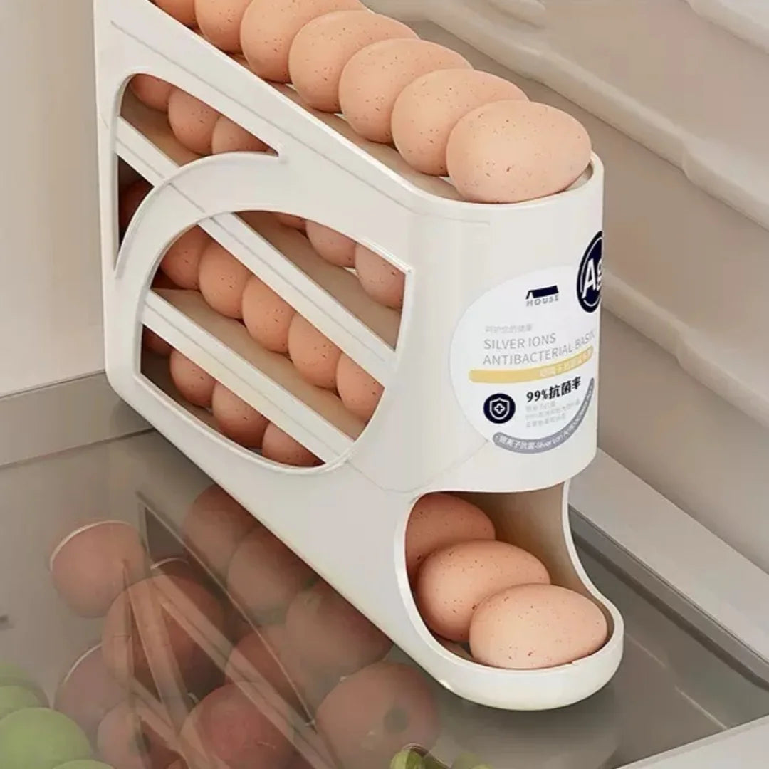 Automatic Rolling Egg Dispenser Organizer Refrigerator 4-Tier