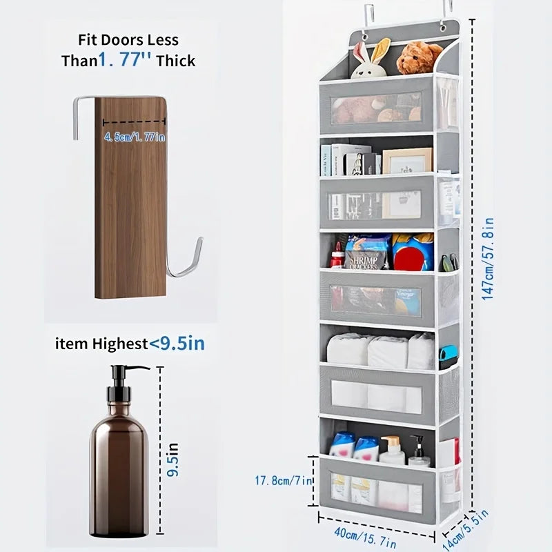 5-Shelf Hanging Storage Organizer - Behind Door Anti-Tilt