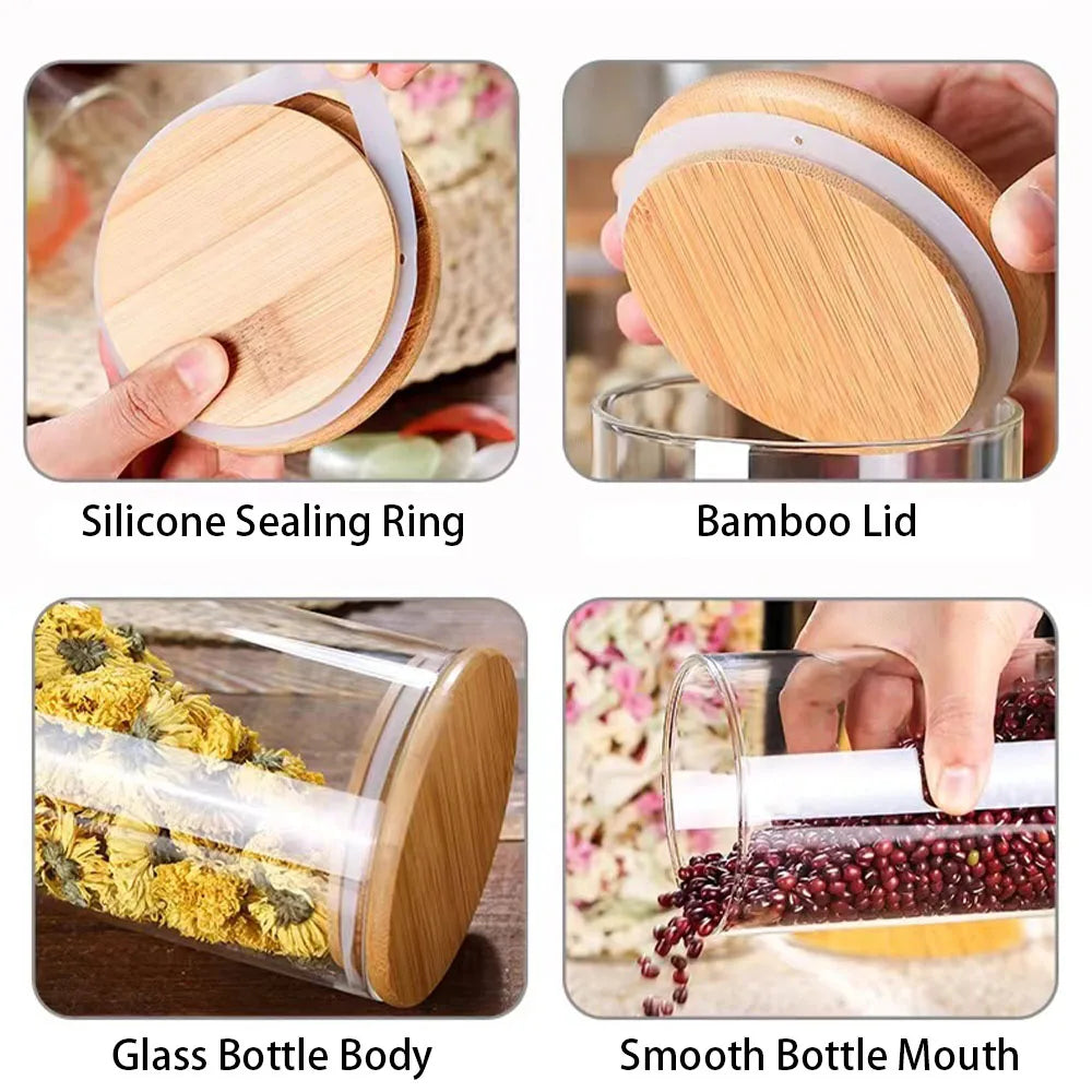 4/8pcs 250ml 500ml 1000ml Glass Jar Bamboo Lid