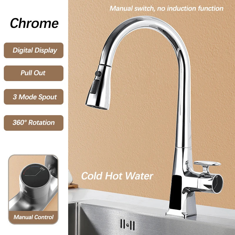 Pull Out Faucet Sensor Touchless Digital Display Water