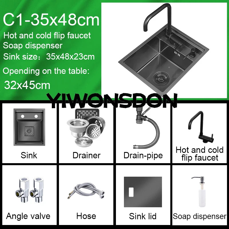 Nano Hidden Bar Sink Black Folding Faucet Silvery
