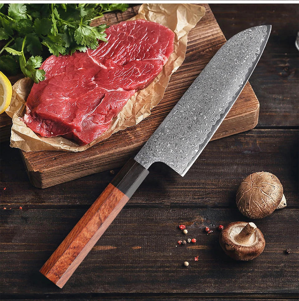 Turwho Santoku Knife Damascus Steel Chef Knives Sharp