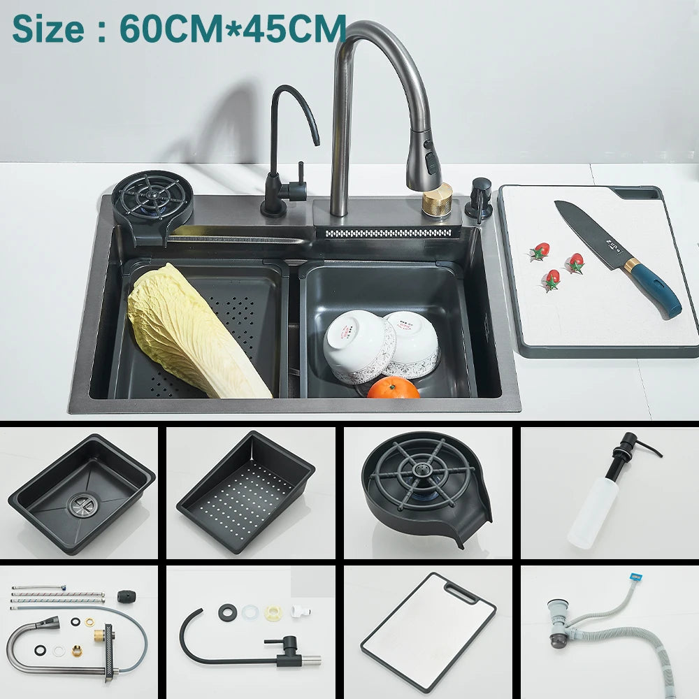 304 Stainless Steel Waterfall Sink Digital Display Large