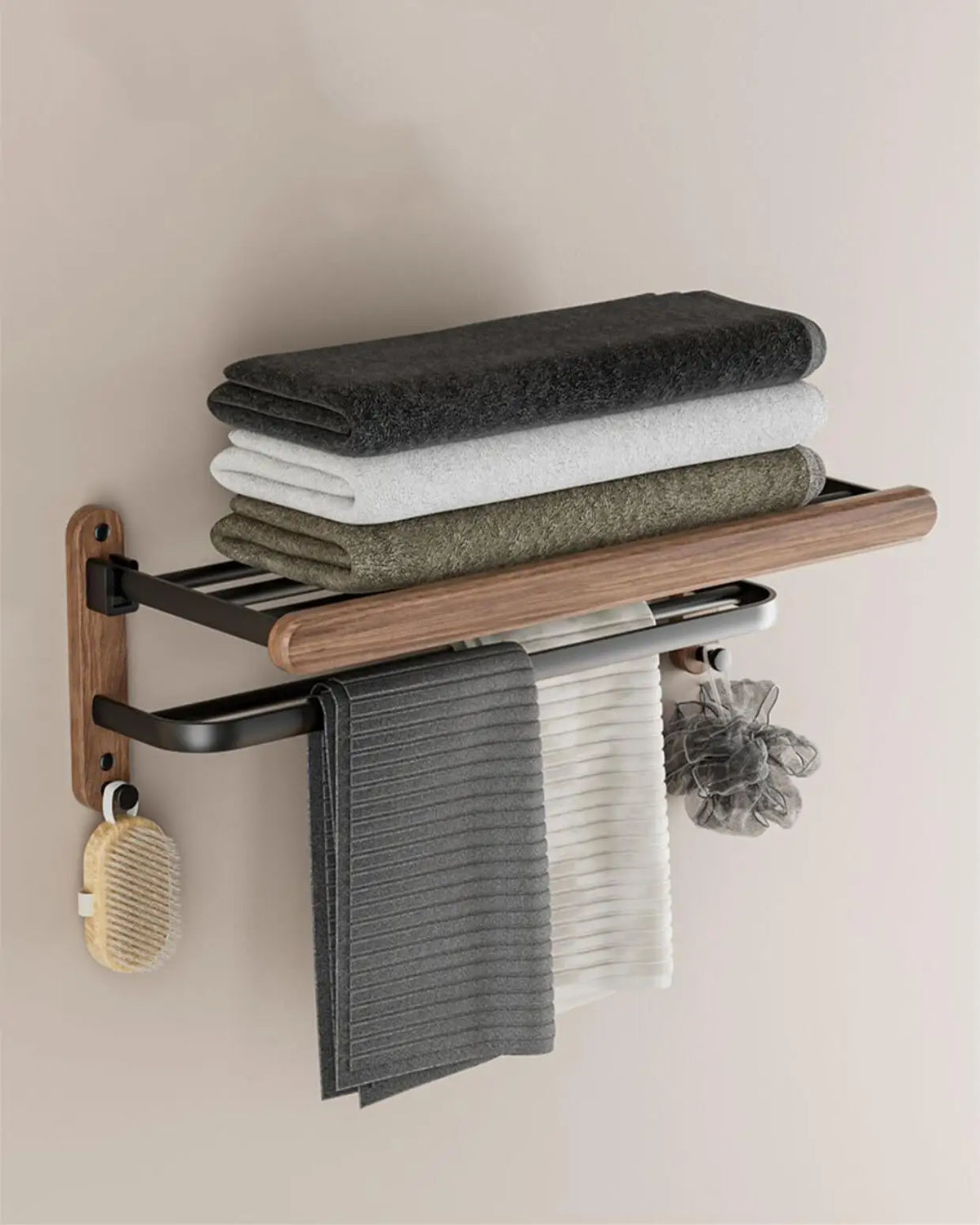 Walnut Wood Black Bathroom Hardware Bathroom Towel Rack