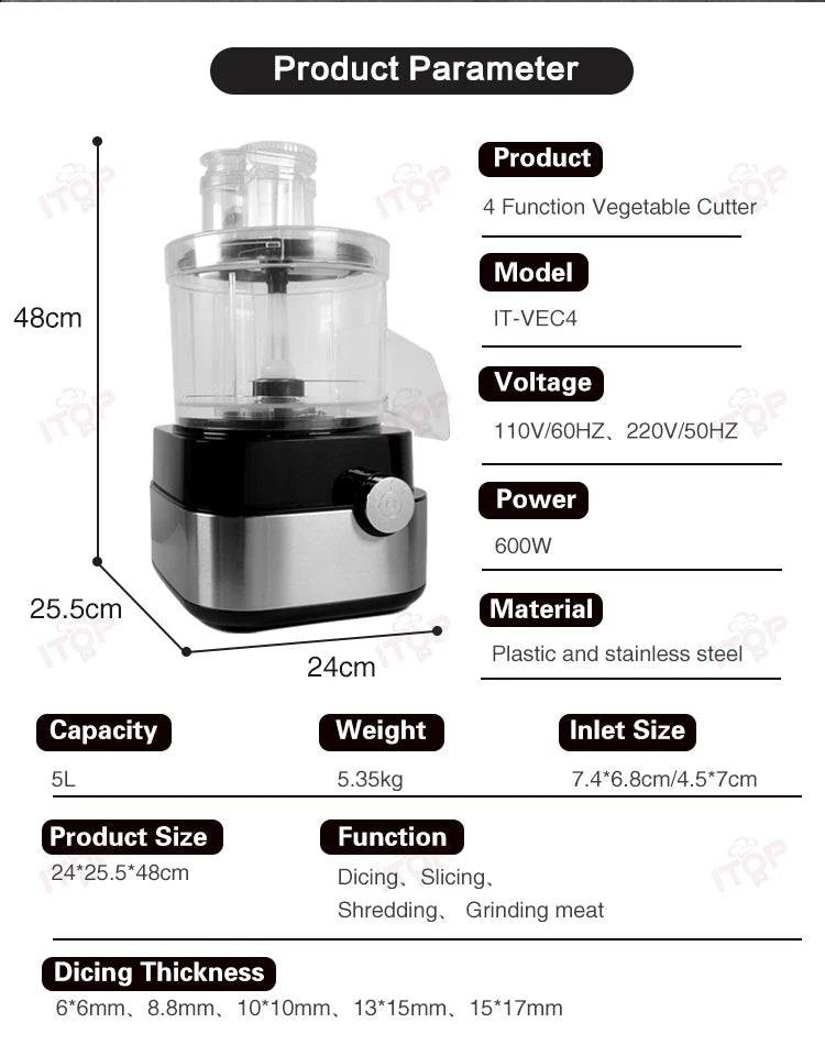 Itop Vec4 Multi-Function Food Processor Dicing/ Slicing/