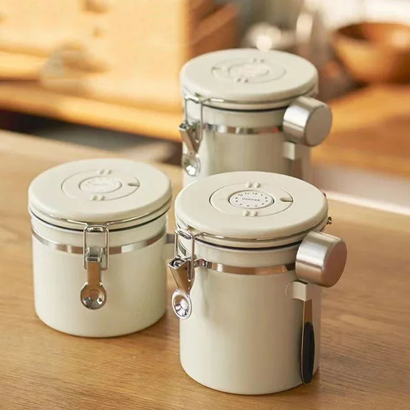 Stainless Steel Coffee Beans Vacuum Storage Jar Spoon