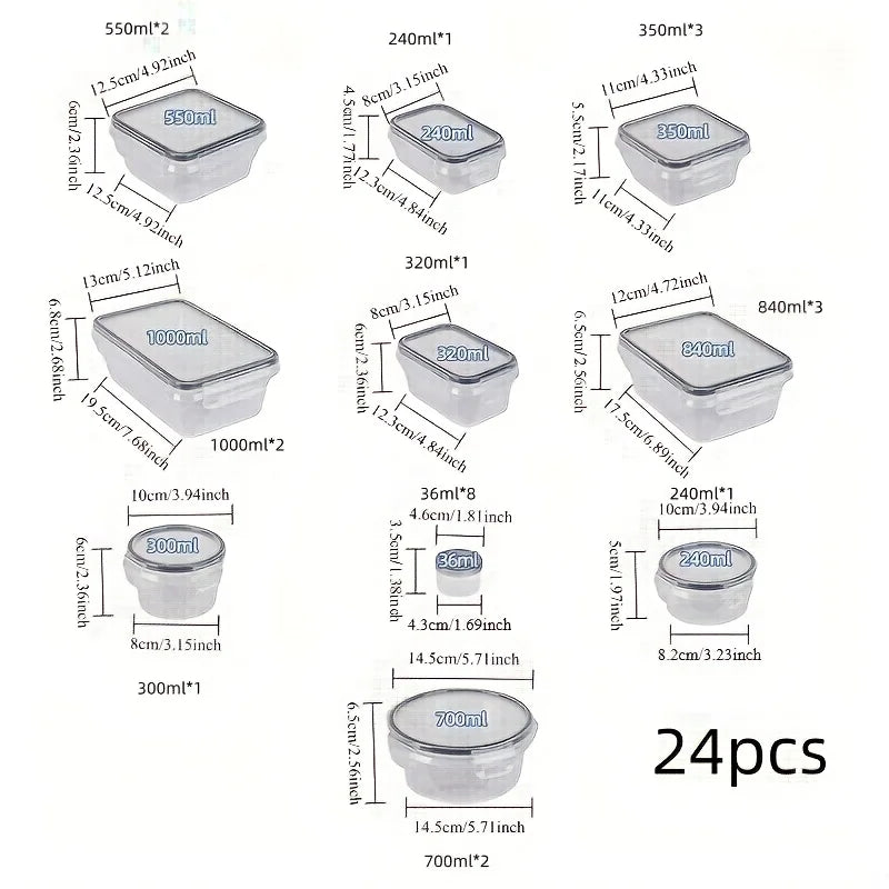 12/16/24pcs Reusable Food Storage Container Lid Sealed Plastic