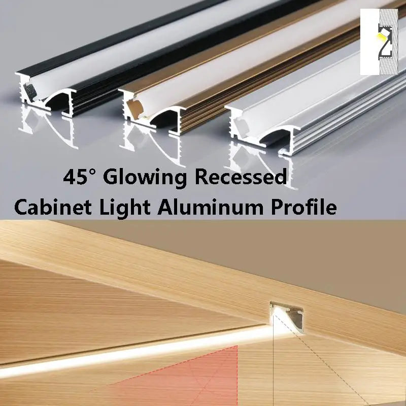 45degree Glowing Recessed Led Cabinet Light Aluminum Profile