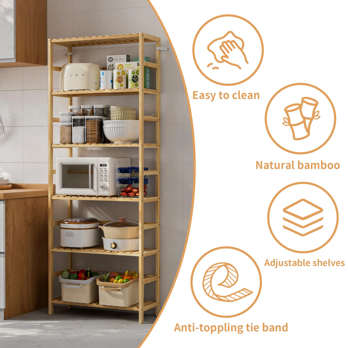 6-Tier Freestanding Bamboo Bookcase Storage Shelf Bathroom