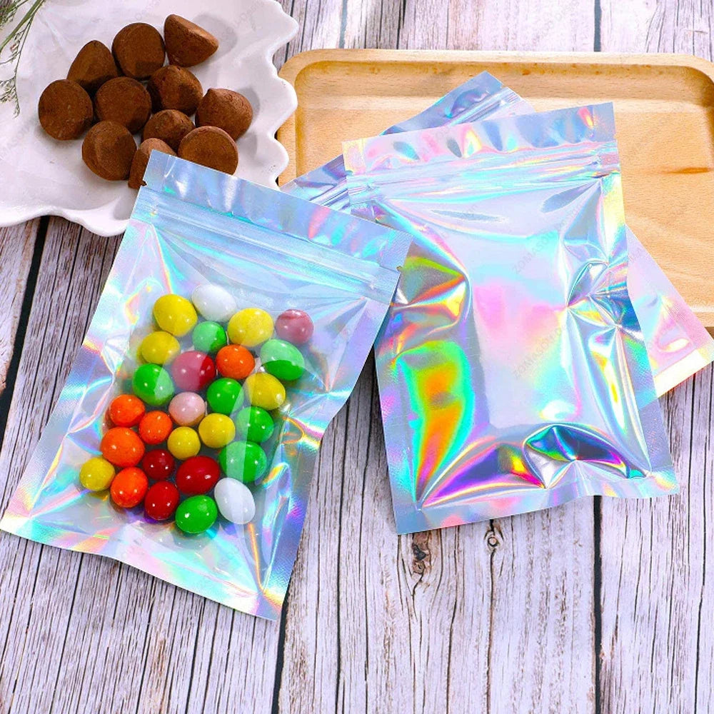 1-400pcs Plastic Laser Sealing Bags Color Holographic Candy