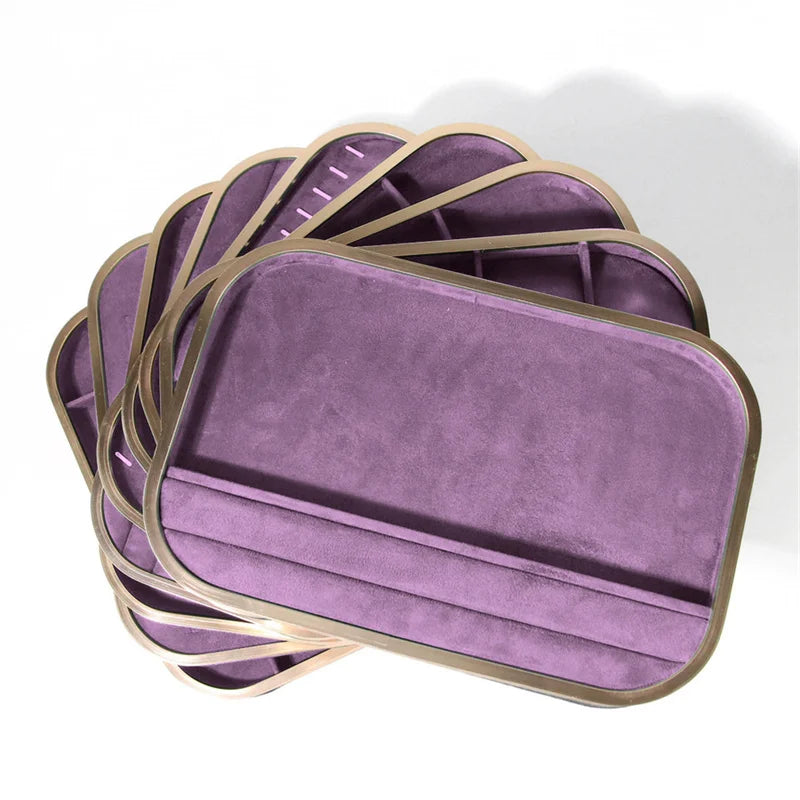 High-Grade Metal Frame Velvet Jewelry Display Tray Purple