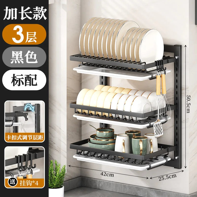 Layer Dish Rack Wall Mounted Storage Rack No-Hole