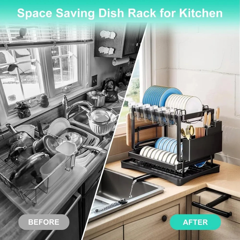 Tier Stainless Steel Dish Drying Rack Drainboard Tableware