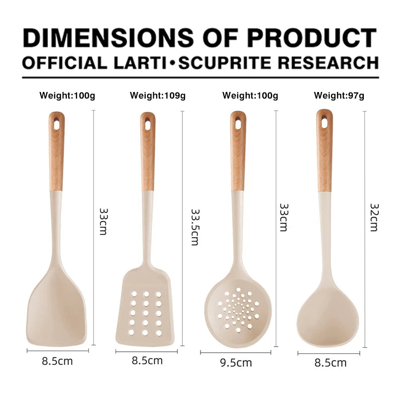 Silicone Cooking Utensils Durable Hardwood Handle Heat Resistant