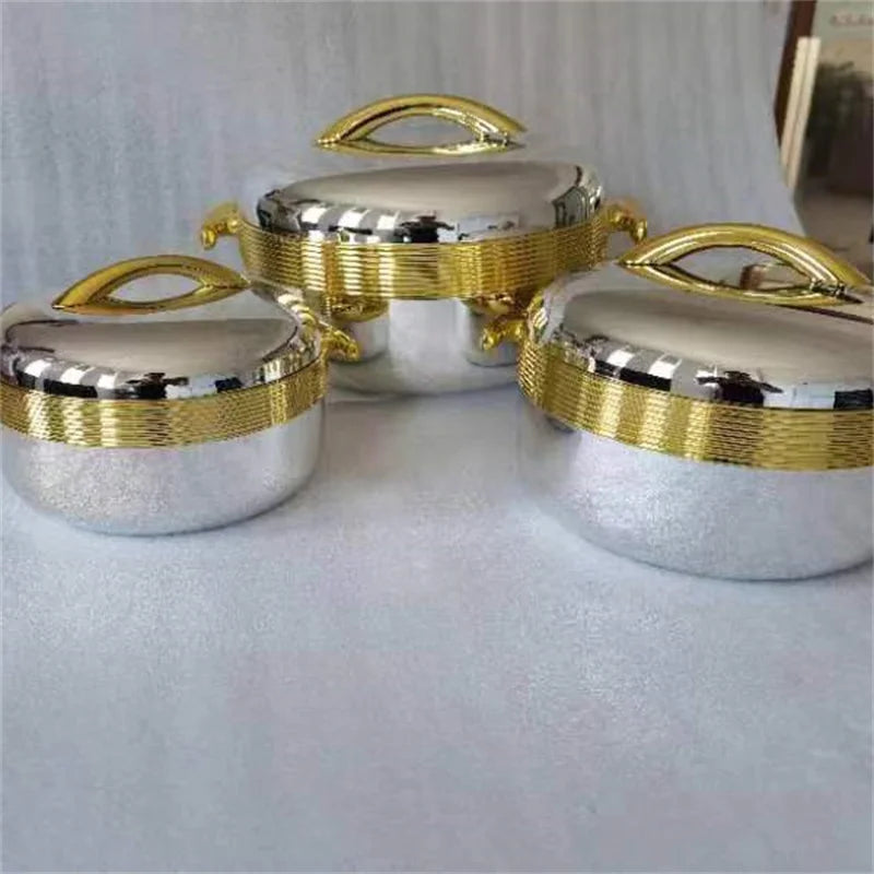 3pcs/ Set/1/ 2/3 Liter Food Warmer Gilded Lunch