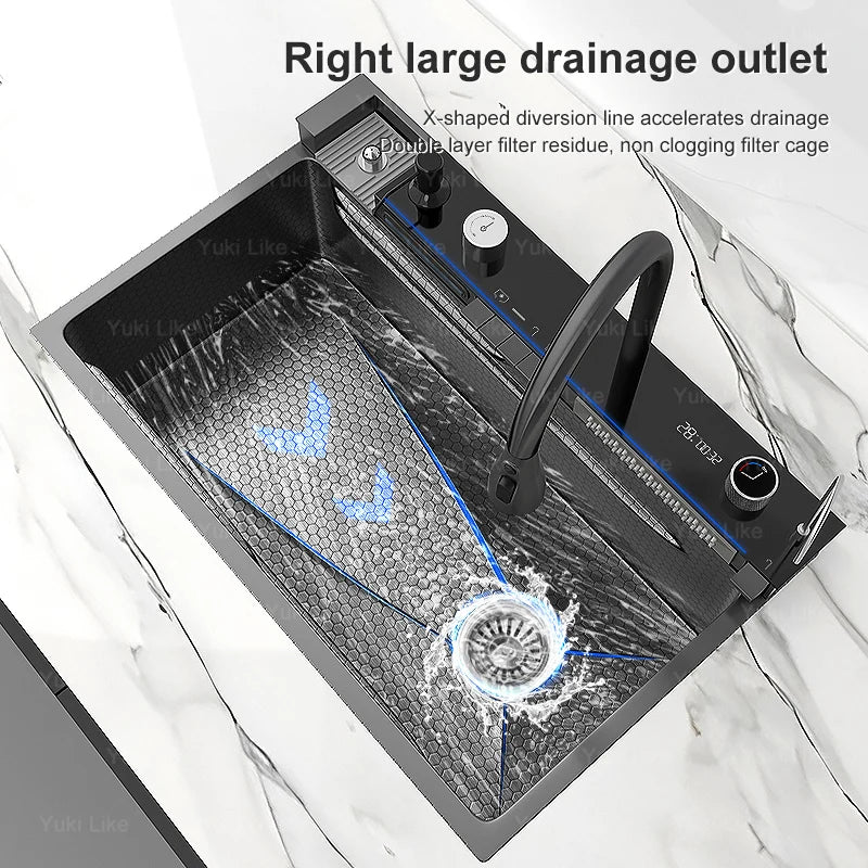 Waterfall Sink Digital Display Faucet Wash Dish Vegetables